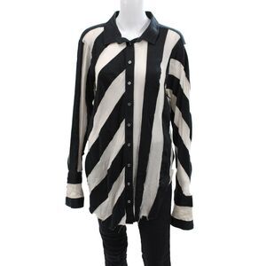 Marques Almeida Womens Button Front Collared Striped Shirt Navy White Medium